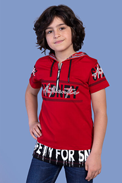 Toontoy Boy's Printed Hooded Zippered Short Sleeve T-Shirt