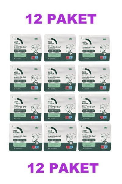MED-COVER Kremli, Durulama Gerektirmeyen, Hasta Saç Yıkama Bonesi ( 12 Paket )