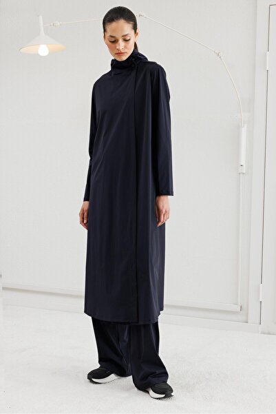 ŞEYMA COŞKUN Kapüşonlu Uzun Kap Lacivert
