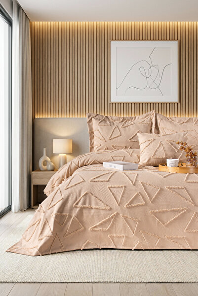 Odamoda Zen Single Bedspread Set Beige - Nordic Bohemian Tufted Bedspread Set...