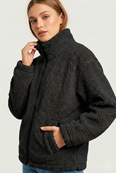 GENIUS STORE Women's Plush Full Zipper Pocket Sherpa Lamb Fabric Oversize Plu...