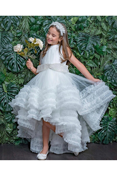 Lindissima kız çocuk kuyruklu simli fiyonk detaylı kabarık abiye