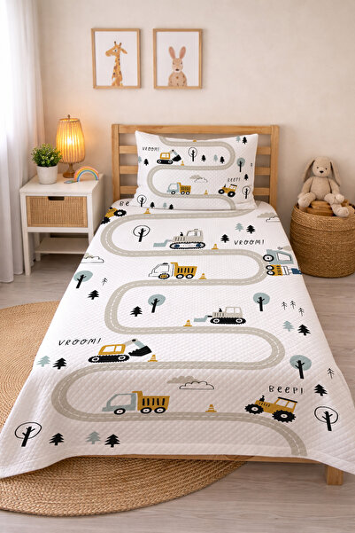 Evmila مجموعة بيكيه مفردة مطبوعة للأطفال والرضع من Construction Machinery Roa...