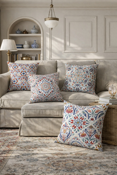 SasoHome زخارف البلاط العثماني العرقية الحديثة المصممة مجموعة من 4 أغطية وسائ...