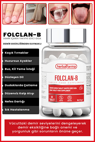 Herbalfarma Folclan-b Demir Içeren 60 Tablet - Enerji Ve Kan Desteği - Takviy...
