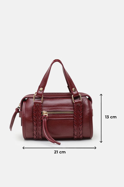 MASLANBAGS Kadın Bordo Kırışık Deri Günlük Tarz El, Çapraz ve Omuz Çanta