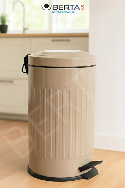 Berta Hijyen Vintage Cappucino Çöp Kovası Amortisörlü Kapak Çizgili Lüks Mode...