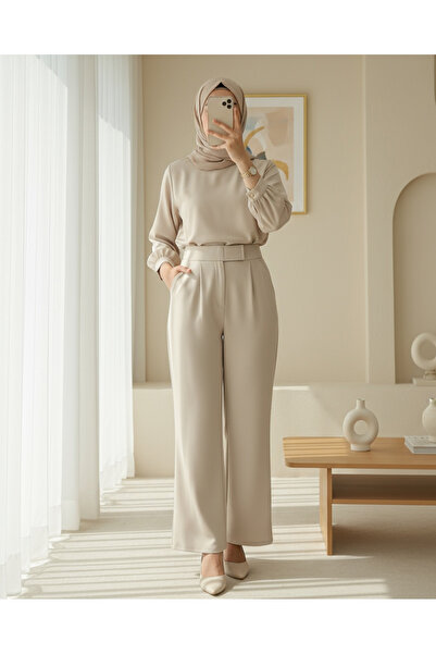 HİJABAYA Μέση Velcro Λεπτομέρεια Pipe Leg Fabric Pantalon