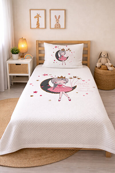 Evmila Aykız Desenli Bebek Ve Çocuk Baskılı Tek Kişilik Pike Takımı 160x230 B...