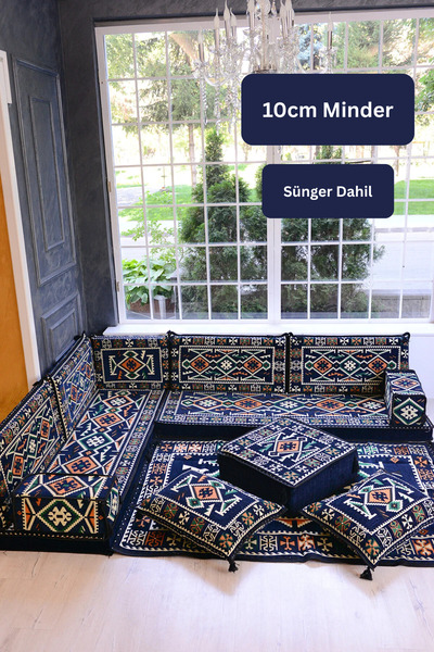 BAKIRÖZÜ HOME Otantik Şark Köşesi Takımı Lacivert Anadolu 13 Parça (Kilim ve ...