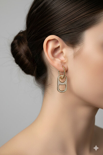 PETEK AKSESUAR أقراط دائرية أنيقة بعرض 2 سم مع تفاصيل حجرية