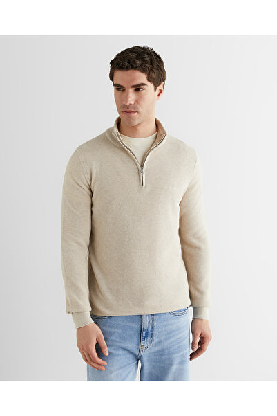 Gant Erkek Bej Regular Fit Yarım Fermuarlı Triko