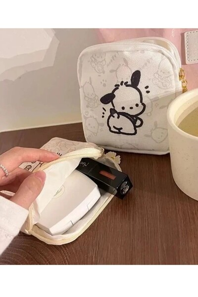 TATA CRAFT Beyaz Pacha Köpek Figürlü Bez Fermuarlı Kozmetik, Dijital Aksesuar...