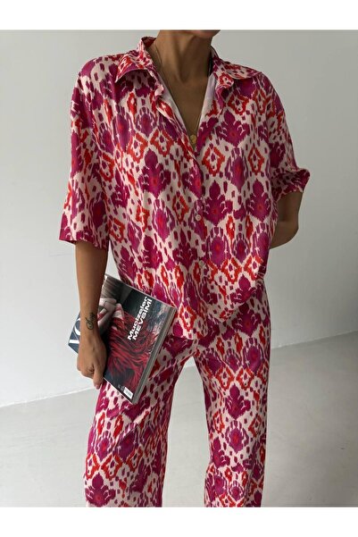 Güneş Set cămașă și pantaloni din satin cu model