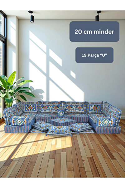BAKIRÖZÜ HOME Otantik Şark Köşesi Takımı Mavi Anadolu 19 Parça 20 cm Süngerli...