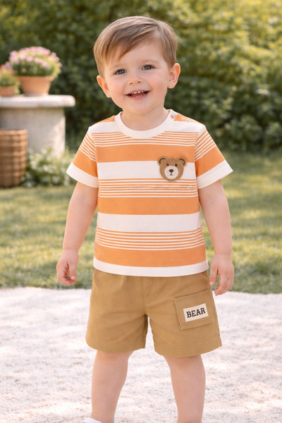 GMG Baby Striped Bear Shorts T-Shirt 2 Piece Set