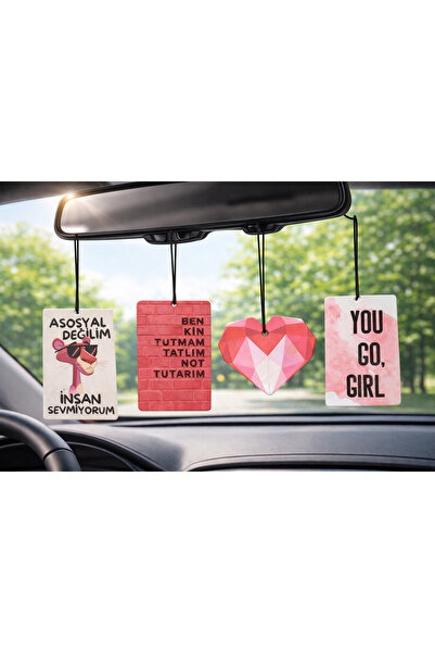 oto kokucum Sloganlı Asmalı Oto Ayna Kokusu 4 lü set