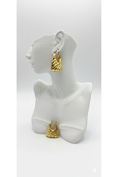 staınless steel Gold renk kadın dalga desenli şık halka küpe