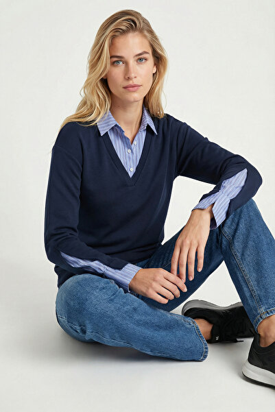 Lovelyİstanbul Gömlek Yaka Modal Sweatshirt LXA0018 LACİVERT