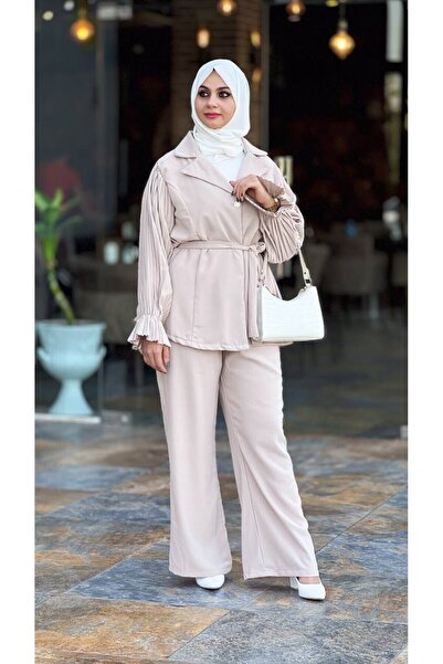 Esre Store 4468 طقم حجاب بيج مزدوج