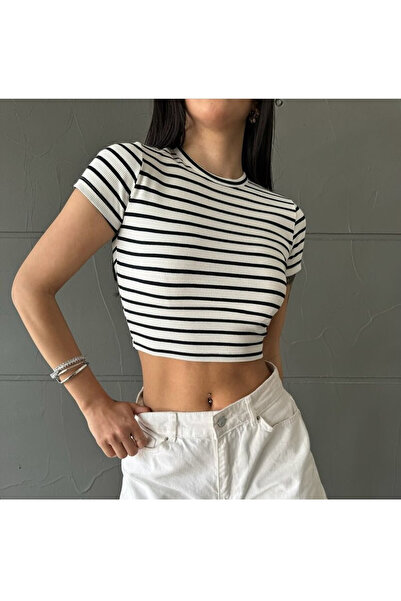 LOVELYSTORE Țesătură confortabilă - Top crop cu dungi