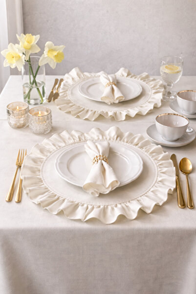 perde plus Linen American Serving with Ruffles, Set of 2 40 X 40 cm