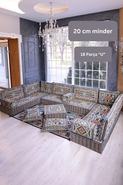 BAKIRÖZÜ HOME Otantik Şark Köşesi Takımı Gri Anadolu 18 Parça 20 cm Süngerli ...