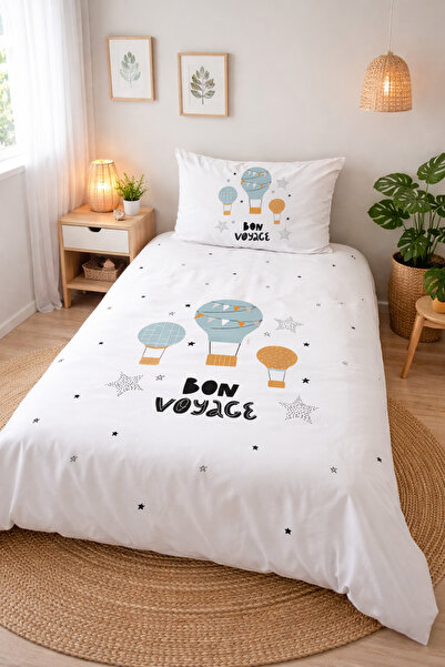 Evmila طقم بدون ملاءات بنمط بالون أزرق مزدوج الجوانب - طقم غطاء لحاف مفرد مطبوع