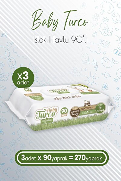 Baby Turco Doğadan Islak Bebek Havlusu Zeytinyağlı 90'lı x 3 Adet (270 Yaprak)