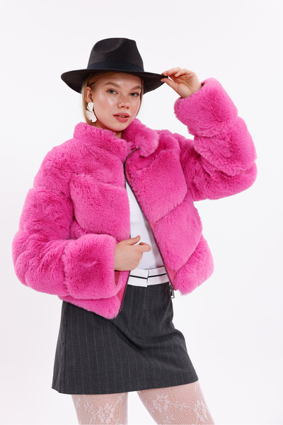 Nazfur VESTA İthal Peluşlu Dolgun Dik Yakalı Suni Kürk Ceket