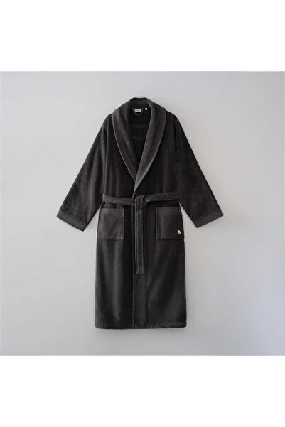 Ecocotton Pure Cotton Erkek Bornoz %100 Organik Pamuk Nakışlı Antrasit