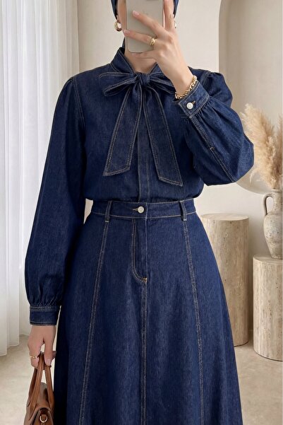 HİJABAYA Σετ τζιν με φούστα, φερμουάρ και δεμένο γιακά