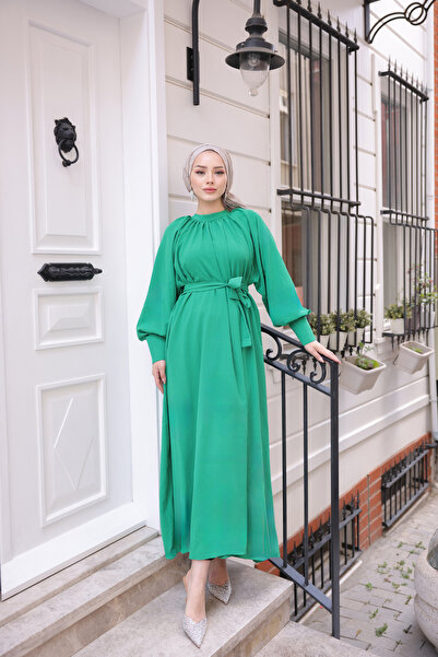 Esre Store Rochie hijab cu brâu verde - 2587