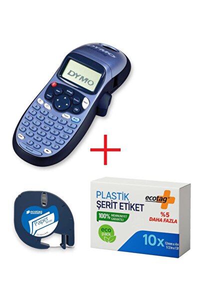 ECOTAG Dymo Letratag Etiket Yazıcısı Ve Kağıt Şerit Etiket Beyaz 10'lu