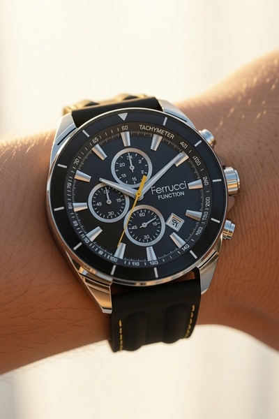 Ferrucci Men's Sports Wristwatch - Silicone Cord, Waterproof Steel Case, Acti...