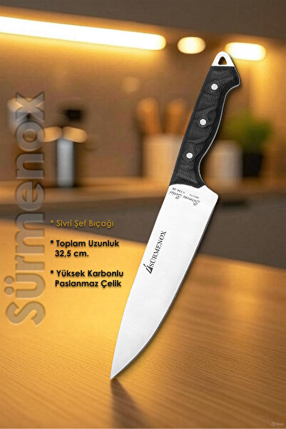 SÜRMENOX Sürmene Serisi Mutfak Sivri Şef Bıçak Et Ekmek Sebze Şef Bıçağı Siya...