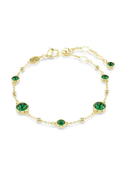 Swarovski سوار إمبر، قطع دائرية، أخضر، مطلي باللون الذهبي