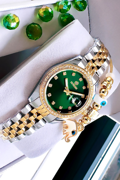 Homies ساعة يد نسائية زجاجية - مقاومة للماء، سوار فولاذي، سوار HMBY2040C3