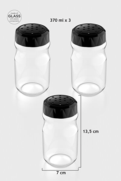 Renga Lexa 370 ml Set of 3 Glass Spice Jars 161016 Black