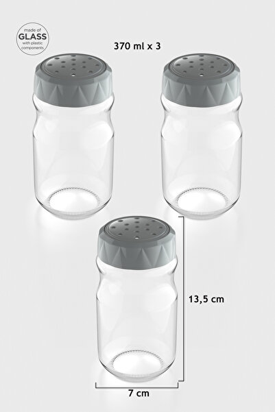 Renga Lexa 370 ml Set of 3 Glass Spice Jars 161016 Gray