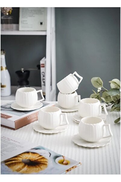 Akkoyunlu home 6 Kişilik Lüx Papatya Kahve Fincanı Takımı 12 Parça 90 ml