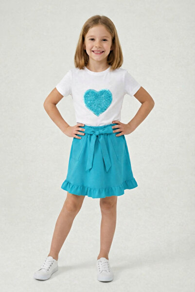 nacar çarşı Tricou cu inimă turcoaz pentru fetițe Fustă cu volane turcoaz Set...