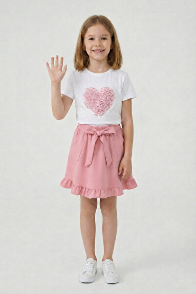 nacar çarşı Tricou roz cu inimioare pentru fetițe, fustă roz cu volane, costu...