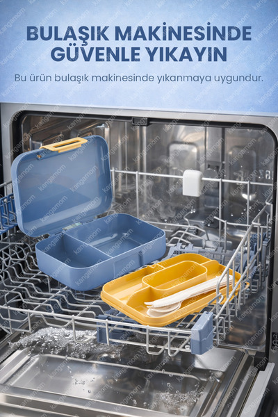 M&L LUNCH BOX 2 Katlı Beslenme Kutusu - Kendinden Kaşıklı, Çatallı, Bıçaklı - 5 Bölmeli - Okul Saklama Kabı