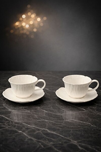 YzHome 2-Person Porcelain Flower White Coffee Cup Set 100ml
