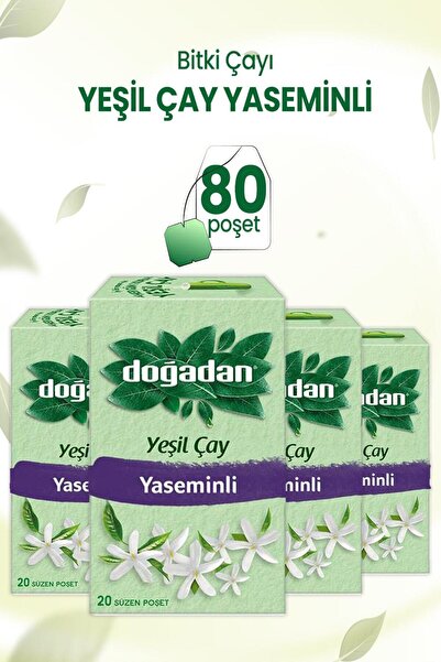 Doğadan Yeşil Çay Yaseminli 20'li Poşet x 4 Adet