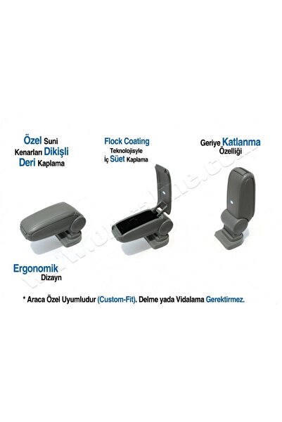 Drs Tuning Citroen Nemo Uyumlu Gri Kol Dayama - Kolçak 2007 Ve Sonrası Gri