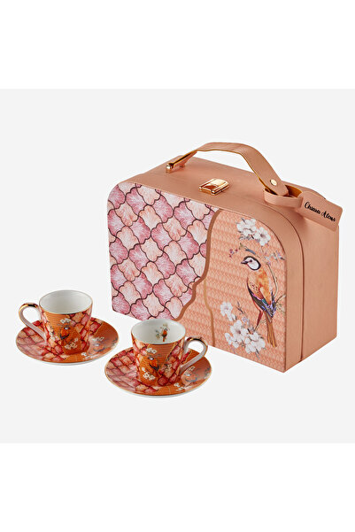 CHIARA ALESSI Golden Serenade Orange Porcelain Leather Set of Bag Coffee Cups...