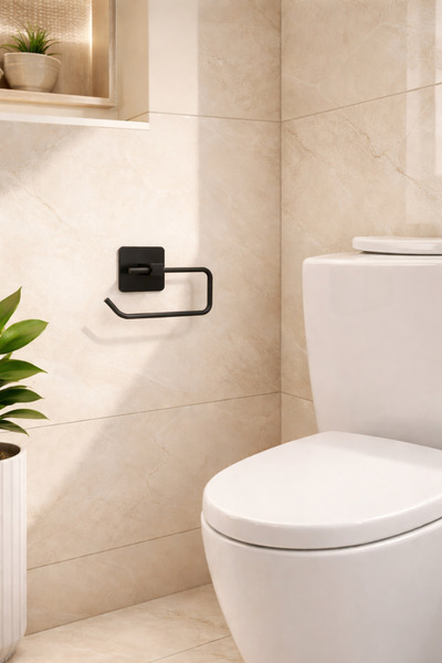 Alper Banyo Jasmin Yapışkanlı Siyah Kare Açık Tuvalet Kağıtlığı, Wc Kağıtlık, Tuvalet Kağıdı Askısı