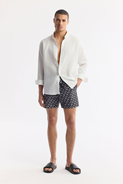 Avva Ανδρικό μαύρο σορτς με στάμπα Quick Dry Relaxed Fit Relaxed Fit θαλάσσιο...